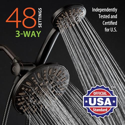 AquaDance 7" Premium High Pressure 3-way Rain & Handheld Shower Head Combo | Enjoy Dual 6-Setting Luxury Shower Heads Separately or Together for the Best of Both Worlds! Stainless Steel Hose - Bronze - color: Oil Rubbed Bronze, style: 2.5 Gallons Per Minu