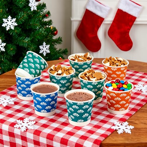 JollyPack 300 Pack 3 oz Disposable Bathroom Paper Cups, Small Mouthwash Cups in Orange, Blue, and Green, Great for Candy, Biscuits, Bathroom Use, Parties, Picnics, and Travel