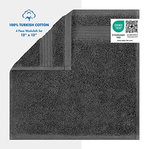 Cotton Paradise 100% Cotton Turkish Towel Set, Soft Absorbent Quick Dry, 4 Piece Washcloth Set, Dark Gray - color: Dark Gray, size: 13"x13"