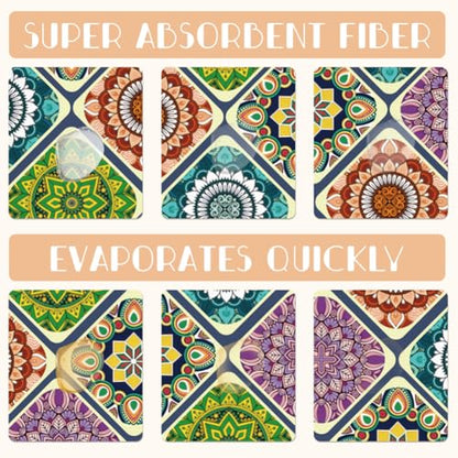 Mandala Dish Drying Mat for Kitchen Counter 18"x24" Mexican Flower Absorbent Dish Draining Mat Retro Floral Large Heat Resistant Coffee Mats for Table Faucet Sink Coffee Bar Refrigerator - style: Mandala pattern