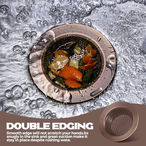 2 Pcs Sink Strainer Stainless Steel Kitchen Sink Drain Strainer Basket Cover Mesh Hair Food Catcher, Large Wide Rim of 4.4 Diameter(Red Bronze) - color: Red Bronze