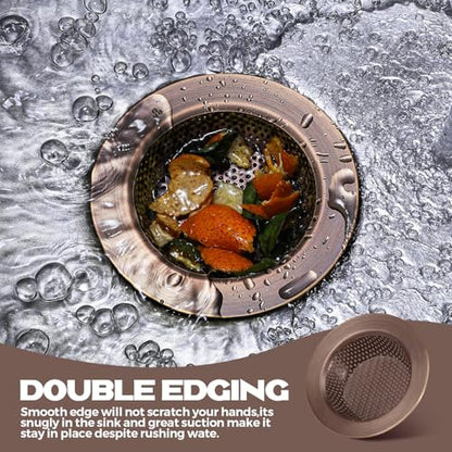 2 Pcs Sink Strainer Stainless Steel Kitchen Sink Drain Strainer Basket Cover Mesh Hair Food Catcher, Large Wide Rim of 4.4 Diameter(Red Bronze) - color: Red Bronze