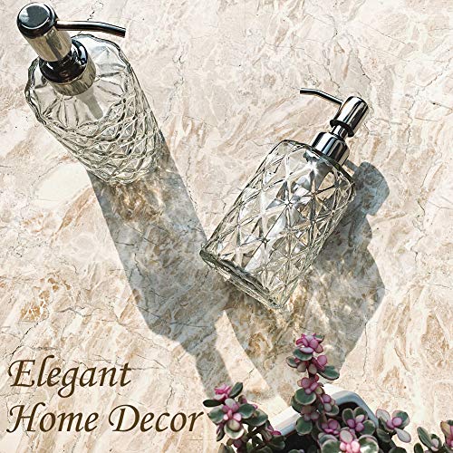JASAI Diamond Design 12 Oz Glass Soap Dispenser with Rust Proof Pump | Kitchen Soap Dispenser with 304 Stainless Steel Pump, Bathroom Soap Dispenser for Hand Soap, Dish Soap, liquid Soap(Clear) - color: Clearglass-silver Pump, style: Diamond