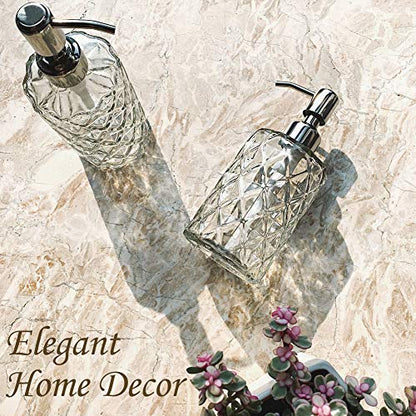 JASAI Diamond Design 12 Oz Glass Soap Dispenser with Rust Proof Pump | Kitchen Soap Dispenser with 304 Stainless Steel Pump, Bathroom Soap Dispenser for Hand Soap, Dish Soap, liquid Soap(Clear) - color: Clearglass-silver Pump, style: Diamond