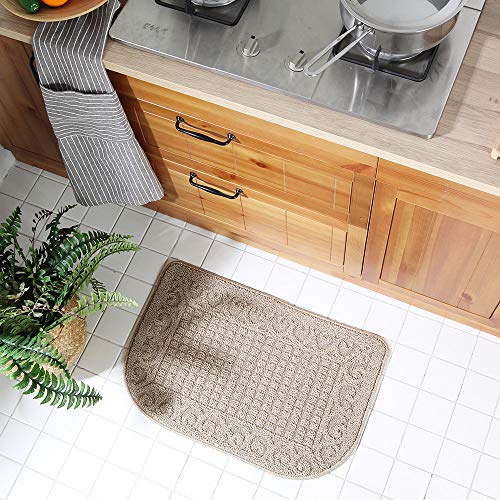 COSYHOMER 27x18 Half Round Kitchen Rug,Non Slip Washable Mat,Beige 1PC | Polypropylene tufted textile,small half circle rug,kitchen sink mat,Kitchen floor mat - color: Beige, size: 1'6" x 2'3" (Semicircular)