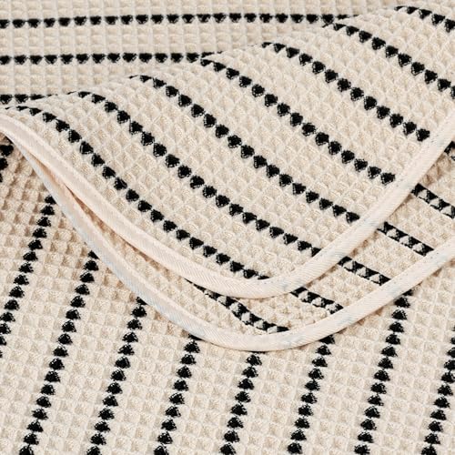 POLYTE 430 GSM Poly Blend Microfiber Quick Dry Waffle Bath Towel, 30x60 in | 4 Pack, Oversize, Lint Free, Body Towel - color: Light Beige/Black