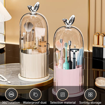 Toothbrush Holder with Sliding Lid, Toothbrush Holders for Bathrooms,360° Rotating Makeup Brush Storage Rack - Waterproof and Dustproof, Toothbrush Toothpaste Holder Beauty Brush (White) - color: White