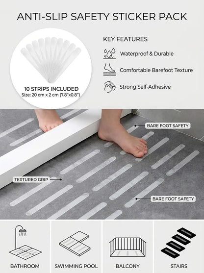 Clear Non Slip Grip Tape Strips 20 x 2 cm, Peel and Stick Stair Treads for Bathroom Shower Tub Pool Balcony, 10 Pack (Transparent,10) - color: Transparent