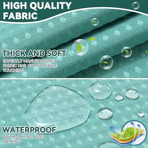 Conbo Mio No Hook Green Waffle Weave Shower Curtain with Snap in Liner Set, Hotel Luxury Shower Curtains for Bathroom with See Through Top Window, Waterproof, Washable 71W x 74H - color: Waffle-green, size: 71"W x 74"L (Pack of 1)