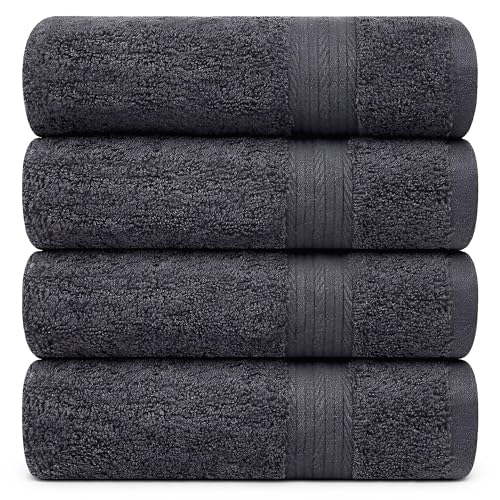 100% Cotton Bath Towels 30x54 Inches, 600 GSM, Soft & Absorbent, Set of 4, Gray - color: Grey, size: Bath Towel Set of 4