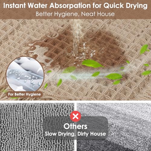 Waffle Bath Mat Set of 2, Absorbent Waffle Bathroom Rug with Tassels, Non Slip Bath Mats for Bathroom Floor, Ultra Soft Boho Bath Mat, Quick Dry Shower Mat, Machine Washable, 17"×24" & 18"×30", Khaki - size: 17" x 24"+18" x 30"