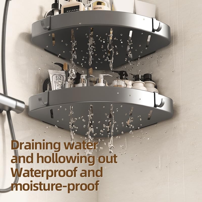 2 Pack Corner Shower Caddy, No Drill Aluminum Suction Cup Shelves | Rustproof triangle shelves use suction cups for no-drill, damage-free storage of shampoo and shower essentials