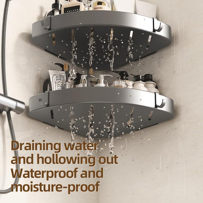 2 Pack Corner Shower Caddy, No Drill Aluminum Suction Cup Shelves | Rustproof triangle shelves use suction cups for no-drill, damage-free storage of shampoo and shower essentials