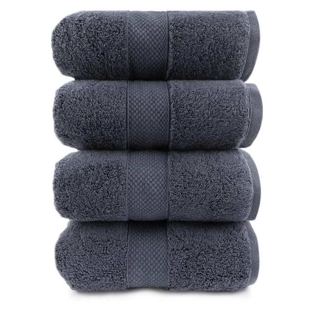 Maisonette Loft Egyptian Cotton Turkish Bath Towels, Soft, Absorbent, Ideal Quick Dry Large Luxury Bath Towel Set for Shower (30" x 58", 4 Pack), Dark Grey (Charcoal) - color: Charcoal, style: Bath Towel Set of 4 - 30 x 58