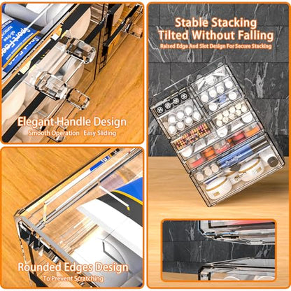 Cq acrylic 3 Pack Clear Makeup Organizer Countertop,Stackable 8 Drawers Skin Care Organizer,Cute Make Up Organizers for Vanity Jewelry,Hair Accessory,Beauty,Skin Care,Skincare Product Desk Storage - size: 8 Drawers-Set of 3