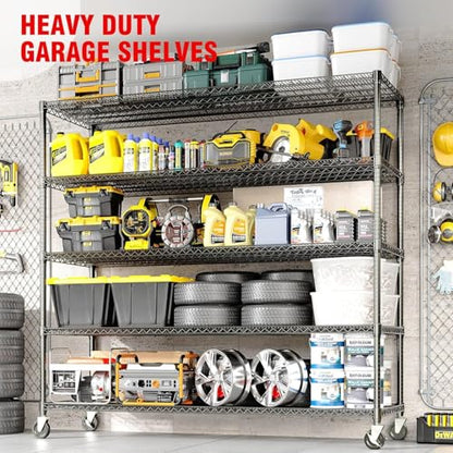 Garvee 3300LBS 5 Tier Metal Shelving with Wheels,82"H Storage Shelves,Black | 59"Wx23.6"D, Heavy-Duty 660 lbs Per Shelf, Adjustable Wire Shelving Units, Leveling Feet,for Garage Kitchen Warehouse - size: 23.6"D x 59"W x 82.6"H(5-Tier)