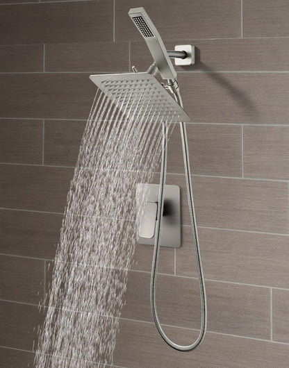 G-Promise Rain Shower Head and Handle Set for Modern Bathroom Upgrade | All Metal, Built to Last, Including the Required Accessories, Modern Upgrade, Extra Flexible Long Lose - color: Brushed Nickel