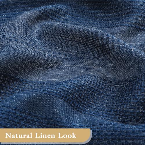 Long Boho Farmhouse Shower Curtain Set with Tassel, Linen Bohemian French Country Chic Bathroom Shower Curtain Set, Modern Striped Textured Shower Curtain 72x78 - Navy Blue - color: Navy, size: 72"W x 78"L (Pack of 1)
