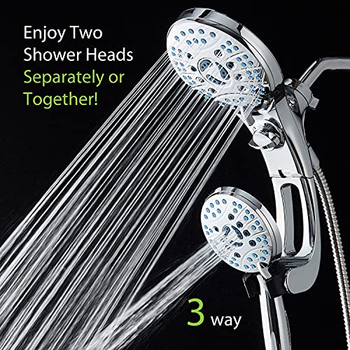 AquaCare 50-mode High Pressure Shower Head Combo with Arm & Dual Power Wash | Hygienic Jets, 2-mode Handheld Power Wash for Tub, Tile & Pets, Long 6 ft. Stainless Steel Hose, Extra Wall Bracket / Chrome - color: All-Chrome, style: 2.5 Gallons Per Minute