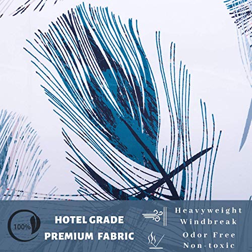 Long 71x79 Fabric No Hooks Shower Curtain with Polyester Snap-in Liner –100% Waterproof Machine Washable Top See Through Mesh Window Blue - color: Feather, size: 71"W x 79"L (Pack of 1)