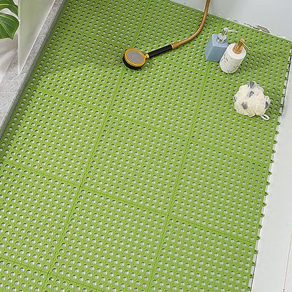 Tyenaza 10Pcs Bath Tub Shower Mat, Suction Cup Floor Mats Anti Slip Plastic Mosaic Bath Mat Tub Bathroom Mats for Kitchen Bathroom (Green) - color: Green