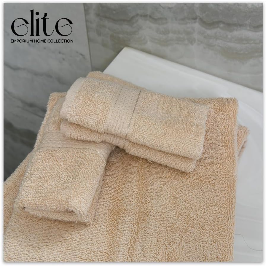 ELITE Emporium Home Collection 8-Piece Cotton Bath Towel Set - Ultra Soft, 550 GSM, Quick-Dry Towels - Bath Sheet, Bath Towels, Hand Towels, Washcloths, Bath Mat - Luxury Bathroom Towel Set (Beige) - color: Beige