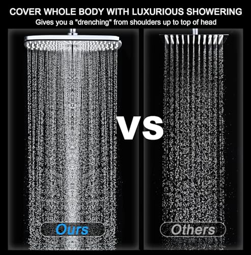12" High Pressue Rain Shower Head with Handheld, 9 Sprays Hand Showerhead | Shower Heads with Handheld Spray Combo, Dual Head, Built-in Magnetic Docking, Power Jets, 59" Shower Hose, Chrome 1.75GPM - color: Chrome