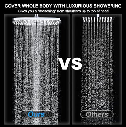 12" High Pressue Rain Shower Head with Handheld, 9 Sprays Hand Showerhead | Shower Heads with Handheld Spray Combo, Dual Head, Built-in Magnetic Docking, Power Jets, 59" Shower Hose, Chrome 1.75GPM - color: Chrome