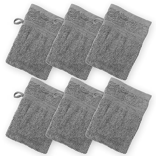 High Rise Stripe 6 Pack 6 x 8.5 Wash Mitt Set, Low Twist, Highly Absorbent, Gentle Hand and Face Cloth, European Style with Loop, Grey - color: Grey