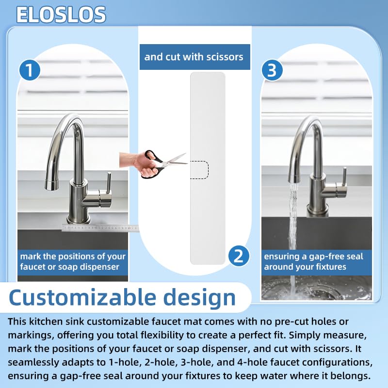 30"L x 5.5"W Customizable Sink Faucet Mat for Kitchen Sink 2&3 Holes, White | DIY Cut for Oval/Rectangle/Square Faucets, Extra Long Coverage, For Splashes & Drips - style: 1 Pcs White