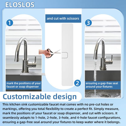 30"L x 5.5"W Customizable Sink Faucet Mat for Kitchen Sink 2&3 Holes, White | DIY Cut for Oval/Rectangle/Square Faucets, Extra Long Coverage, For Splashes & Drips - style: 1 Pcs White