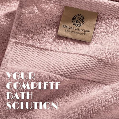 White Classic Pink Bath Towel Set of 6-100% Cotton Highly Absorbent Towels for Bathroom, 2 Luxury Bath Towels 650GSM, 2 Hand Towels, 2 Washcloths - color: Pink