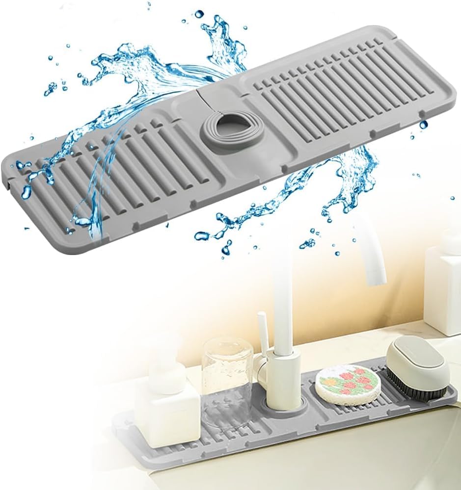 Kitlers Silicone Edge Protectors - Multifunction Sink Accessories, Splash Guard & Draining Mat for Kitchen, Bathroom Sink, Steel, Granite, Quartz Countertops(Transparent)