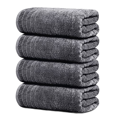 4 Piece Extra Large Bath Towels 30 x 60 Inches, Dark Grey | 100% Cotton, Larger & Lighter Weight, Quicker to Dry, Super Soft and Absorbent, Perfect for Bathroom - color: Dark Grey