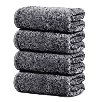 4 Piece Extra Large Bath Towels 30 x 60 Inches, Dark Grey | 100% Cotton, Larger & Lighter Weight, Quicker to Dry, Super Soft and Absorbent, Perfect for Bathroom - color: Dark Grey