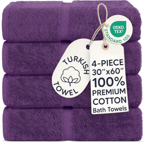 Chakir Turkish Linens 100% Cotton Premium Turkish Towels for Bathroom | 30'' x 60'' Large Bath Towels (4 Piece, Eggplant) - color: Eggplant