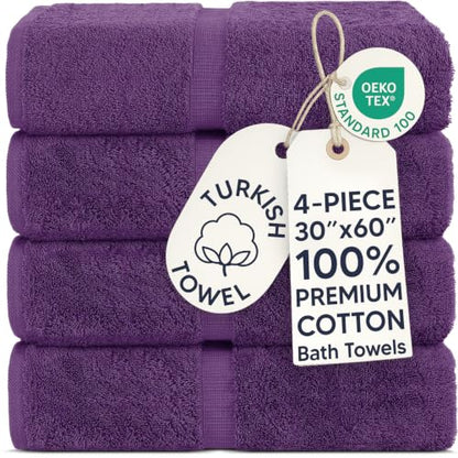 Chakir Turkish Linens 100% Cotton Premium Turkish Towels for Bathroom | 30'' x 60'' Large Bath Towels (4 Piece, Eggplant) - color: Eggplant