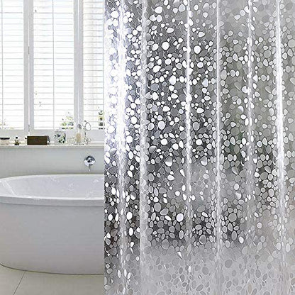 WELTRXE Shower Curtain Liner Waterproof, 8G Thick EVA, Heavy Duty Shower Liner with Magnets, 3D Pebble Bath Curtain for Stall, Bathtubs Bathroom, 72 x 72, 12 Hooks - color: Pebble - Clear, size: 72"W x 72"L (Pack of 1)
