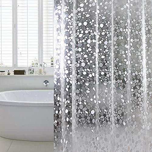 WELTRXE Shower Curtain Liner Waterproof, 8G Thick EVA, Heavy Duty Shower Liner with Magnets, 3D Pebble Bath Curtain for Stall, Bathtubs Bathroom, 72 x 72, 12 Hooks - color: Pebble - Clear, size: 72"W x 72"L (Pack of 1)