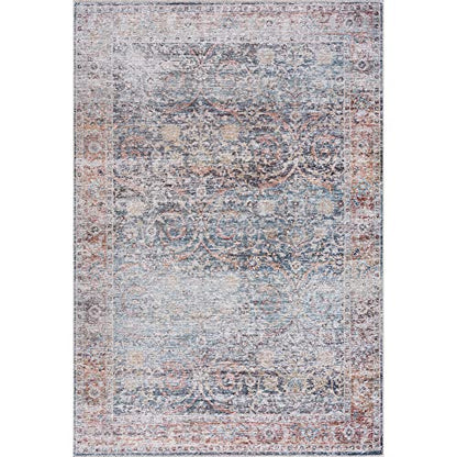 Bloom Washable Non-Slip 2x3 Blue/Red Boho Rug - Bathroom, Kitchen, Entryway - color: Ocean Blue / Brick, size: 2' x 3' (Rectangular)