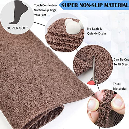 godehone Shower Mats Non Slip Without Suction Cups, PVC Loofah Bathroom Mats, Loofah Mats for Shower and Bathroom, Quick Drying, 15.7× 36 Inch, Brown - color: Brown, size: 36" x 15.7" (Rectangular)