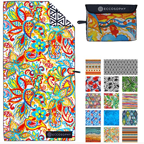 Microfiber Beach Towel - Quick Dry, Sand Free and Oversized 71x35 | Super absorbent, lightweight, swimming, gym, extra large, pool, cruise, camping, yoga, travel, compact, carry bag, vacation - color: Ibiza
