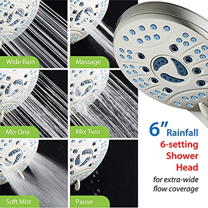 AquaCare 50-mode High Pressure Shower Head Combo with Arm & Dual Power Wash | Hygienic Jets, 2-mode Handheld Power Wash for Tub, Tile & Pets, Long 6 ft. Stainless Steel Hose, Extra Wall Bracket / Nickel - color: Satin Nickel, style: 2.5 Gallons Per Minute