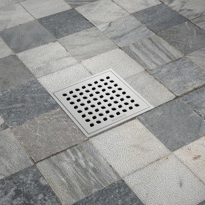 Square Shower Drain w/PVC Bonding Flange Base, 6" Brushed | 304 Stainless Steel Drain w/ Drain Key for Low Profile Shower Tiles, CUPC Certified - color: Brushed6"