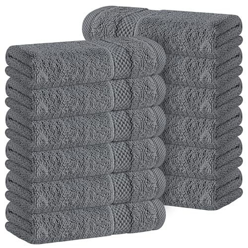 White Classic Luxury Cotton Washcloths 13x13 Inch - 650 GSM Turkish Cotton | Hotel, Spa, Bathroom Face Towel | 12 Pack, Dark Gray - color: 03: Dark Gray