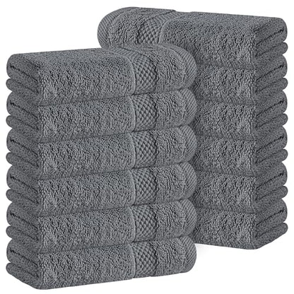 White Classic Luxury Cotton Washcloths 13x13 Inch - 650 GSM Turkish Cotton | Hotel, Spa, Bathroom Face Towel | 12 Pack, Dark Gray - color: 03: Dark Gray