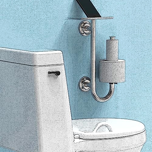 3-in-1 Stainless Steel Double Toilet Paper Holder with Heavy Duty Grab Bar and Top Shelf for Wet Wipes, Napkins, Phone, Pad. (White, Left-Hand) - color: White, size: Left-Hand