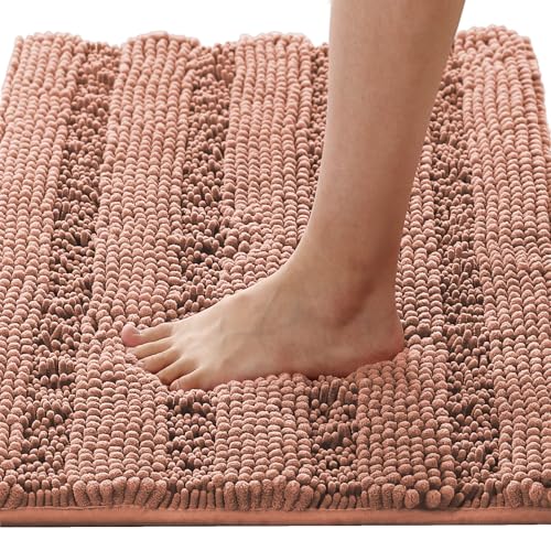 H.VERSAILTEX Bathroom Rugs Bath Rugs for Bathroom Non Slip Bath Mats Extra Thick Chenille Striped Rug 17" x 24" Absorbent Soft Shaggy Washable Dry Fast Bath Mats - Muted Clay - color: Muted Clay, size: 17" x 24"