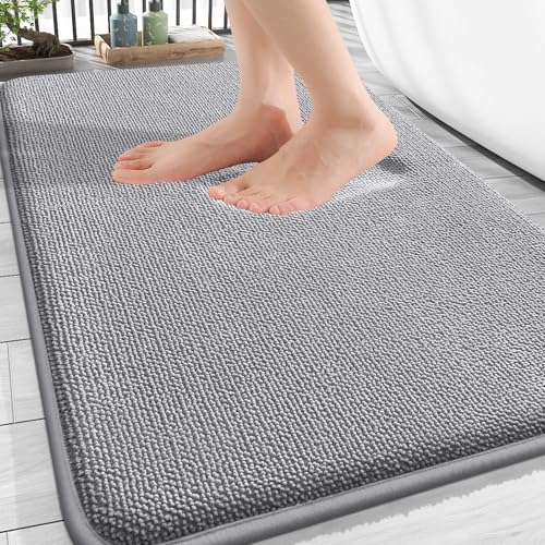 OLANLY Thick Memory Foam Bathroom Rugs 32x20, Soft Absorbent Bath Mat, Grey | Quick Dry Bath Rugs, Non-Slip Carpet, Machine Washable Mats for Bathroom Floor, Tub and Shower, Home Decor Accessories - color: Grey, size: 32" X 20"