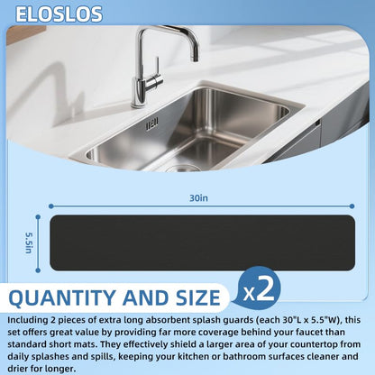 2PCS 30″x5.5″ Customizable Sink Faucet Mat 2&3 Hole Kitchen Sinks, Black | DIY Cut for Oval/Rectangle/Square Faucets, Extra Long Coverage, For Splashes & Drips - style: 2 Pcs Black